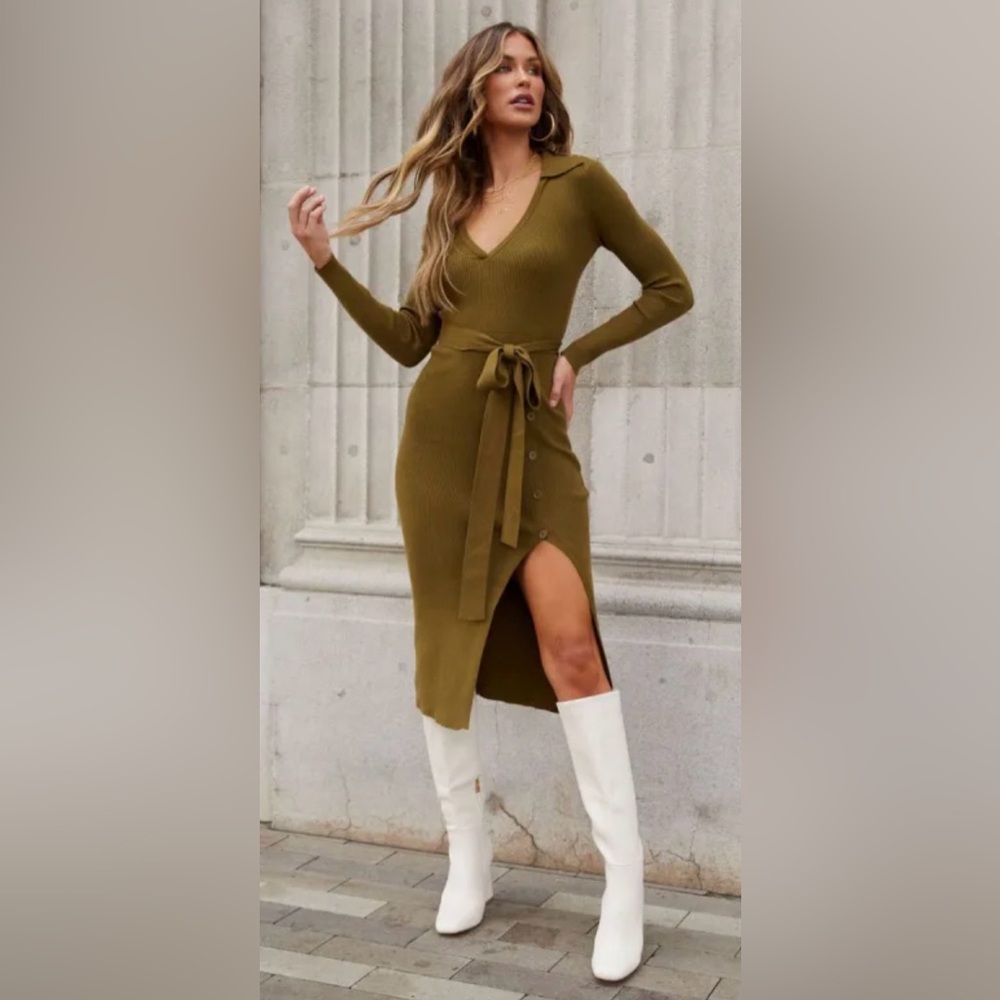 Vici Olive Long Sleeve Colleto Knit Dress